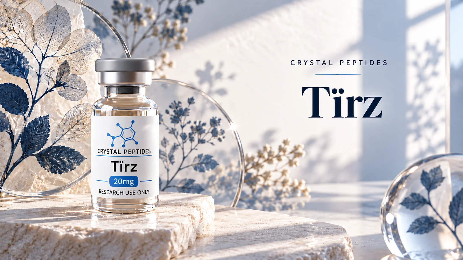 Editorial product illustration: Tïrz — Crystal Peptides.
