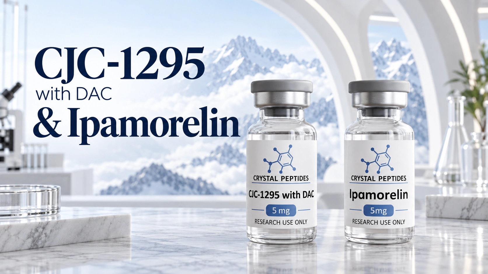 CJC-1295 with DAC and Ipamorelin research vials beside their embedded comparison cover title.