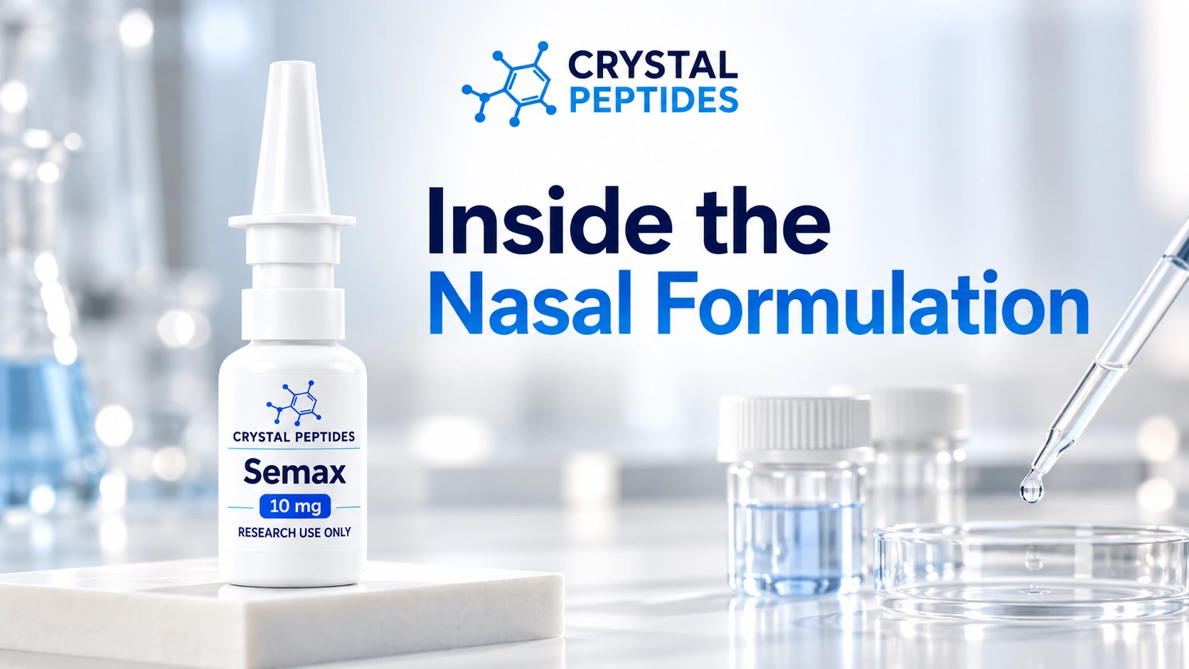 Branded nasal spray bottle in a staged editorial composition.