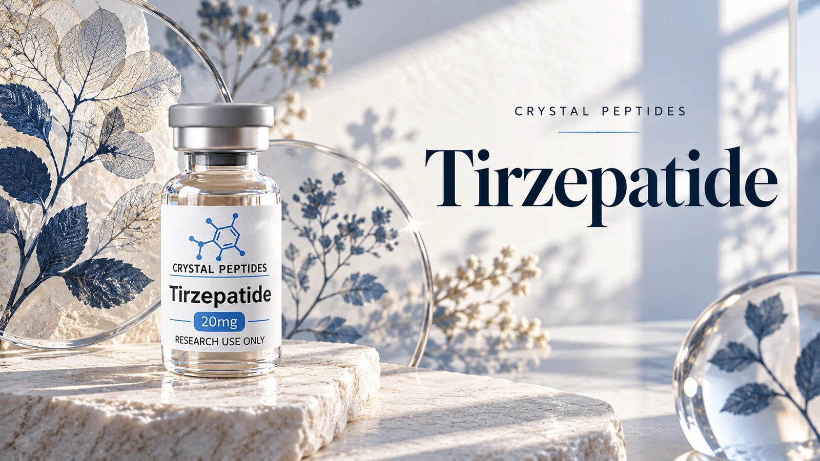 Editorial product illustration: Tirzepatide — Crystal Peptides.